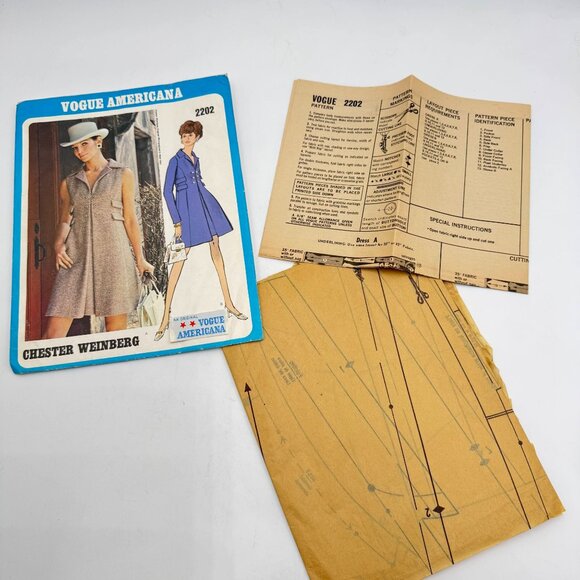 Vtg "Chester Weinberg" 2202 Vogue Americana Dress Pattern, Size 14 w/Label - Picture 3 of 10